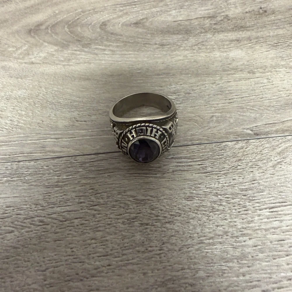 Silver Tone Ring with Purple Gemstone‎
